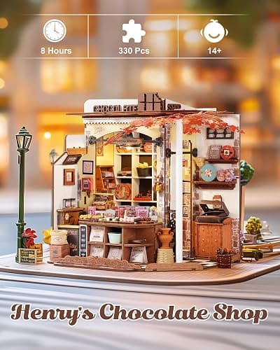 Rolife DIY Miniature House Kit Henry's Chocolate Shop 1:18 Scale Dollhouse Diorama, Tiny House Building Kit Crafts for Adults Home Decor Gift for Adults Him Her thumbnail 3