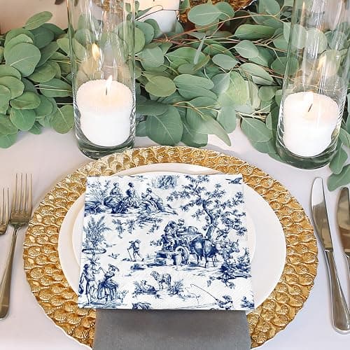 JarThenaAMCS 80 Sheet Blue White Paper Napkins French Village Printed Disposable Napkins Farmhouse Decorative Luncheon Dinner Napkins for Party Supplies Table Decor, 6.5 x 6.5 Inch thumbnail 5