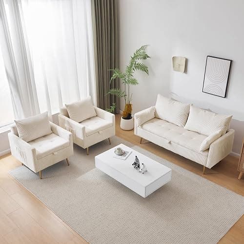 Furnimart 2-Seater Storage Loveseat Sofa for Small Spaces, 62“ Corduroy Small Couch with Removable Cushion Cover and Gold Leg for Bedroom, Apartment, Tiny Homes and Lofts, Beige thumbnail 4