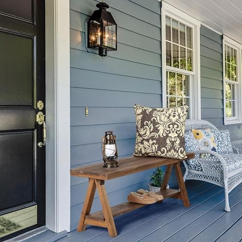 Wnutrees 43" Farmhouse Wood Bench, Long Rustic Indoor Storage Bench for Entryway, Living Room, Dining Room, Solid Wood Construction, Original Wood thumbnail 4