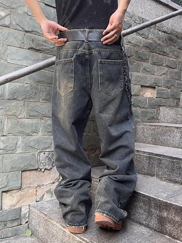 DFGIGT Mens Streetwear Hip Hop Baggy Jeans Wide Leg Skater Denim Pants Loose Long Trousers thumbnail 5