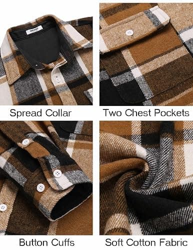 COOFANDY Mens Shirts Long Sleeve Flannel Shirt Plaid Button Down Shirt Jacket Checkered Casual Shirts Shacket with Pocket thumbnail 6