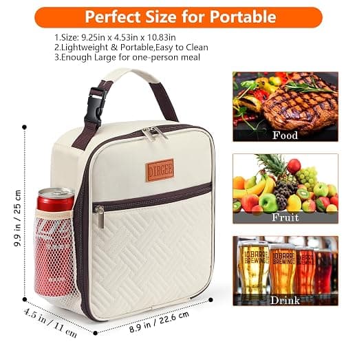 DIRGEE Lunch Bag for Women Insulated Lunch Bag For Men Adults Small Lunch Bag for Office Work - Leakproof Freezable Cooler Bag Reusable Portable Lunch Box (White) thumbnail 2