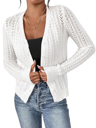 SHENHE Women's Pointelle Cardigan Sweaters Button Down Long Sleeve Chunky Knit Open Front Sweater Fall thumbnail 4