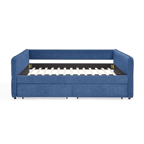 Bellemave Queen daybed with 2 Drawers, Queen Corner Bed, Upholstered Bed Frame with 2 Drawers for Kids,Teens,Adults, Boucle, Blue thumbnail 9