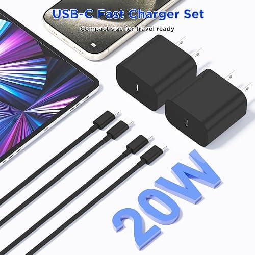 iPhone 17 16 15 Charger Fast Charging,2Pack 20W Apple iPad USB C Wall Chrager Block with 6FT USB C to C Cable for iPhone 17/Pro/Pro Max/17 Air/ 16/16 Pro/16 Pro Max/15/Plus/Pro/Pro Max (Black) thumbnail 5
