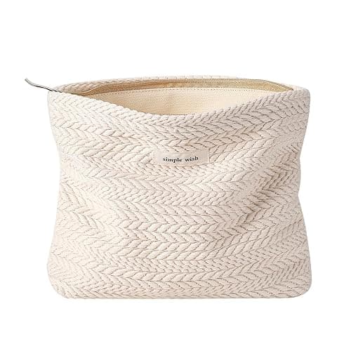 RSRSLEII Travel Makeup Bag, Aesthetic Portable Cosmetic Bag with Zipper, Coquette Makeup Pouch, Cute Travel Toiletry Bag Skincare Bag Car Storage Bag for Women and Girls(01 Beige - Image 1