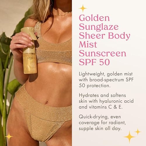 Kopari Golden Sunglaze Sheer Body Mist Sunscreen SPF 50, Infused with Shimmering Body Oil, Hydrating Mist, Hydrates, Brightens, Gives Skin a Glowy Finish, Lightweight, Fast-Absorbing. thumbnail 5