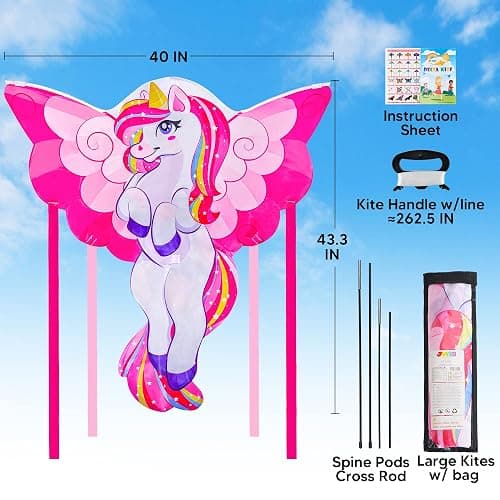 JOYIN 43.3'' Giant Unicorn Kite Easy to Fly for Kids and Adults with 262.5 ft String, Large Beach Kite for Outdoor Games and Activities thumbnail 7