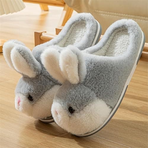 YILANLAN Women's Cute Bunny Animals Slippers Interesting Comfortable Furry Slippers Soft Plush Winter season Keep warm Home Slippers thumbnail 2