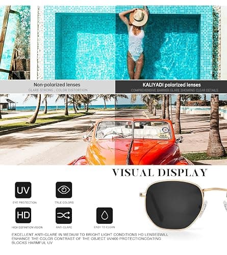 KALIYADI Sunglasses for Women and Men, Polarized Square UV Protection, Trendy Metal Frame Hexagon Sunglasses thumbnail 6