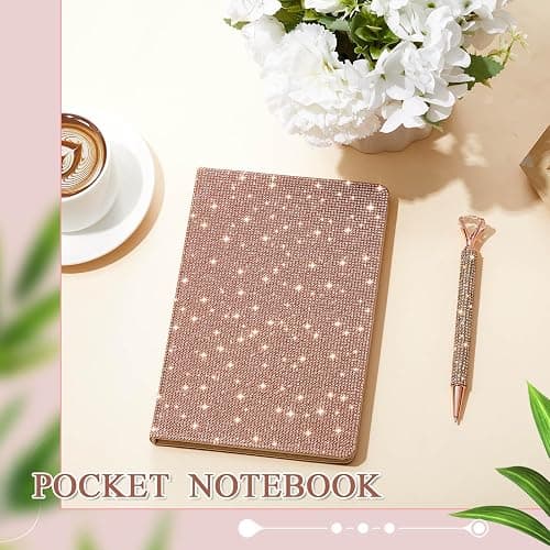 Resholder Rose Gold A5 Rhinestone Notebook & Pen Set Bling Diary for Girls | Hard Cover Glitter Journal for Women, Sparkly Desk Accessories Gift for Women, Cute Classroom Supplies for Back to School thumbnail 7