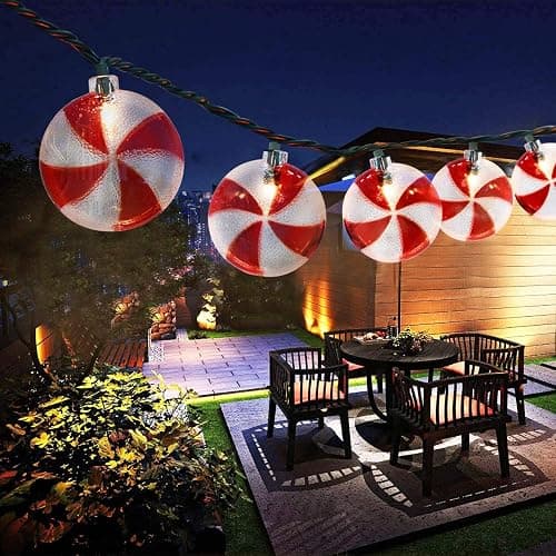 Abeja Christmas Candy String Lights, 8.5Ft Peppermints Candy Lights with 10 Red White Incandescent Bulb, Novelty Christmas Lights for Home Patio Porch Tree Holiday Wedding Party Decoration thumbnail 6