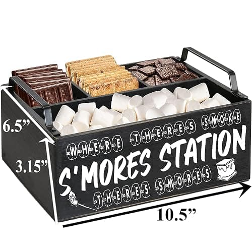 DEALZOOM Smores Station (Black Mini 11x7x3) - Wooden Smores Caddy Holder with Handles - S'Mores Serving Tray for Kitchen - Smores Maker Box for Smores Kit Camping Decor - Smores Accessories Organizer thumbnail 3