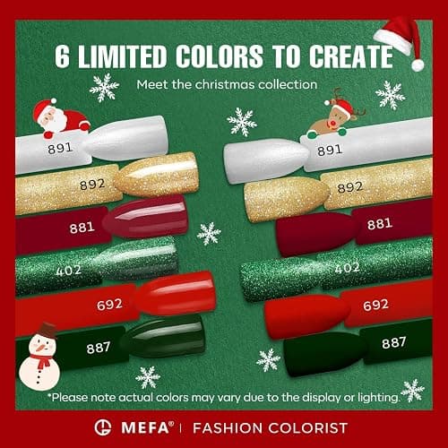MEFA Christmas Gel Nail Polish Set, 6 Colors Burgundy Red Dark Green Glitter Gel Polish Silver Gold Sparkle Nail Polish Manicure Soak Off Salon Gifts for Women Girl thumbnail 5