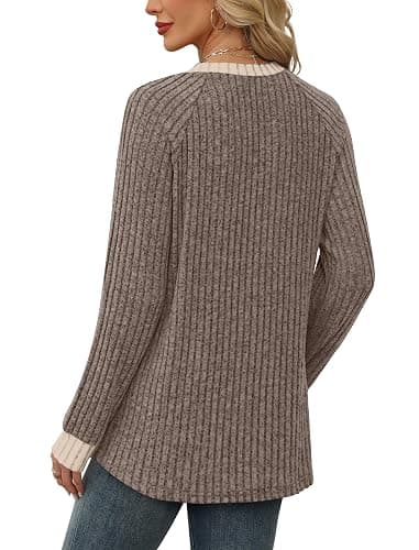 WIHOLL Long Sleeve Shirts for Women Lightweight Sweaters Fall Outfits 2025 Color Block Winter Clothing Dressy Casual Soft thumbnail 5