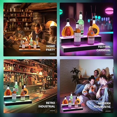 Leekimid Led Lighted Liquor Bottle Display Shelf, 24 Inch 2 Tier Whiskey Rack, Support USB, Bar Stand with RF Remote & App Control, Illuminated Acrylic Lighting Shelves for Home Bar, Party thumbnail 6
