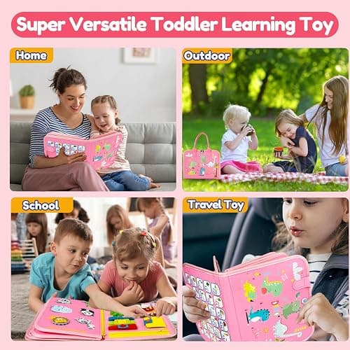 Qizfun Toddler Busy Board Montessori Toys – Sensory Busy Book, Educational Learning Travel Toy for Airplane & Car, Keeps Toddlers Engaged, Birthday Gifts for Toddler Girls thumbnail 5
