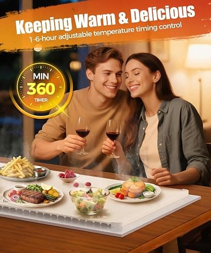 Food Warming Mat with Heat-Resistant Pad, 26X15 Inch, 6-Level Temp 6-Hour Timer, Child Lock Safety,Food Warmer Chafing Dishes for Buffet. thumbnail 6