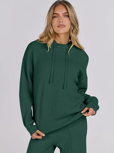 ANRABESS Women 2 Piece Outfits Sweater Sets Loose Long Sleeve Hoodies Knit Pullover Wide Leg Pants 2025 Fall Lounge Sweatsuit thumbnail 5