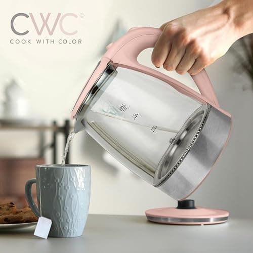 COOK WITH COLOR Electric Tea Kettle, 1.8L Cordless Hot Water Boiler, 1200W Rapid Boil, Auto Shutoff & Boil Dry Protection, BPA-Free, Sleek Countertop Design, Blush thumbnail 4