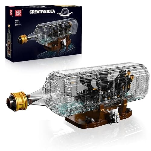 Mould King 10065 Drift Bottle with Black Pearl Ship Building Blocks Set, Pirate Ship in Bottle Model Building Kit with Display Stand, Collectible Bottle Toy for Adults (2206 Pieces) - Image 1