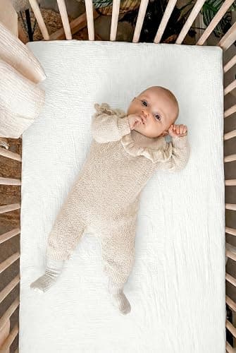 Mini Crib Sheets for Baby Boy Girl 2 Pack, Neutral Mini Crib Mattress Sheet 24" x 38", Muslin Nursery Bedding Soft and Breathable Comfort (White & White) thumbnail 5