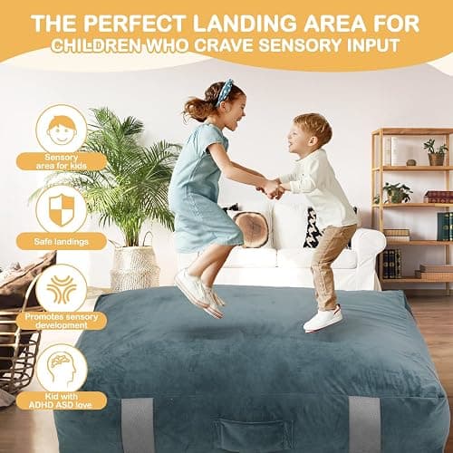 FINCOME 5'x 5' Crash Pads for Kids Sensory Gray Crash Pads with Foam Blocks Washable Velvet Cover Sensory Crash Pad for Climbing Gymnastics Sensory Pad for Sensory Tool, Schools, Sensory Therapy thumbnail 5