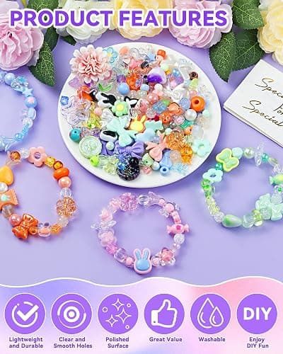450PCS FIVEIZERO Assorted Acrylic Beads for Bracelet Making, Flower Star Heart Butterfly Candy Gummy Bear Kawaii Aesthetic Cute Beads for Jewelry Making, Keychains, Necklace, Phone Charms, DIY Crafts thumbnail 3