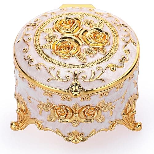 Hipiwe Vintage Round Jewelry Box Small Metal Trinket Storage Organizer | Gold Chest Ring Case Treasure Boxes Keepsake Boxes Earrings Necklace Storage Box Gift for Women thumbnail 9
