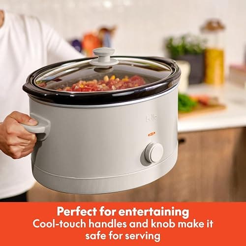 bella 6.0 Qt Manual Slow Cooker, Ceramic Nonstick Coating, 3 Temperature Settings, Dishwasher Safe Stoneware Pot and Tempered Glass Lid, Cool Touch Handles & Tangle Free Cord Wrap, Oatmilk thumbnail 7