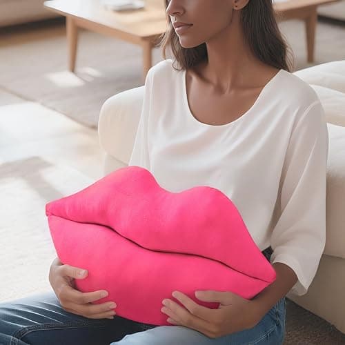 AELS 3D Large Lips Throw Pillows, Soft Decorative Love Pillows, Velvet Cute Pillow, 24 x 12 inches for Couch, Sofa, Bed, Living Room, Bedroom, Vivid Pink thumbnail 6