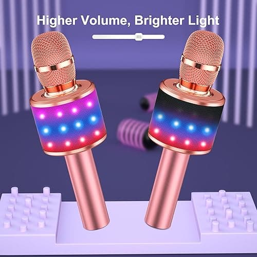 BONAOK Karaoke Microphone for Kids & Adults - Bluetooth Singing Mic with Disco Lights, Echo Effect, Built-in Speaker Portable for Party Travel Gifts,Multipurpose Condenser Microphone Q78(Rose Gold) thumbnail 7
