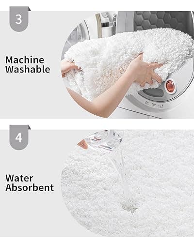 Disolla Small Bathroom Rugs 17x24 Non Slip White Fluffy Bath Mat for Bathroom Floor Machine Washable Plush Luxury Bath Rug for Tub Soft Shaggy Absorbent Shower Mat thumbnail 6