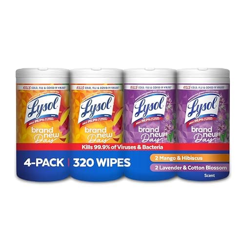 Lysol Disinfecting Wipes Bundle, Home Apartment Dorm Room Essentials and Cleaning Supplies, All Purpose Cleaner, Multi-surface Cleaning & Sanitizing Wipes, Lavender & Mango Scents, 80 Count (4pk) - Image 1