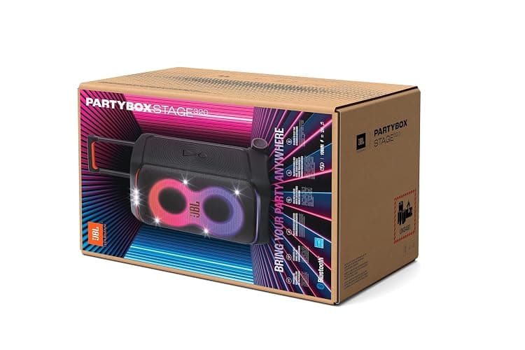 JBL Partybox Stage 320, Enceinte portable de soirée, roulettes et poignée télescopique intégrés, son JBL Pro, jeu de lumières, 18 heures d'autonomie, résistante aux éclaboussures IPX4, en noir thumbnail 8