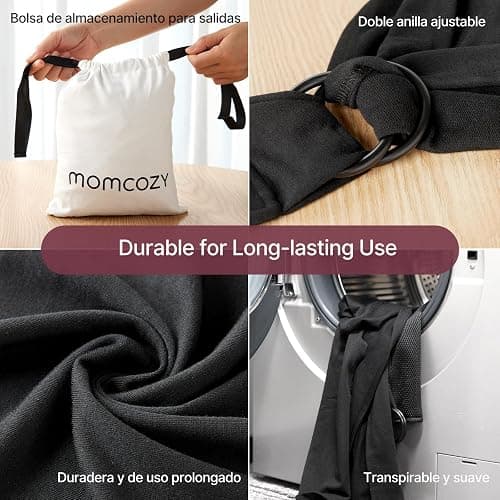 Momcozy Fular portabebés recién nacidos – Fácil de poner anillo de sling Fular portabebés transpirable para manos libres – Portabebés ajustable de 3,6 kg a 15 kg (negro) thumbnail 5