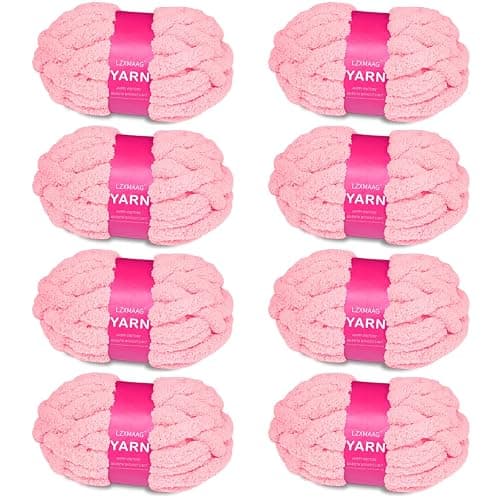 Chunky Yarn for Hand Knitting and Blankets – Super Soft Jumbo Chenille Yarn Pack for Crocheting, Bulky DIY Projects, 8 Skeins(Pink) - Image 1