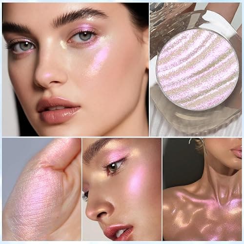 HOSAILY Chameleon Holographic Highlighter Palette, Multichrome Cream Multi-use Eyeshadow Shifting Sparkling Color Shifting Inner Corner Eye Highlighter Brightener for Mermaid Makeup&03 Pink Purple thumbnail 6