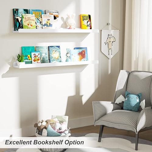 Love-KANKEI 36 Inch Long Floating Shelves Wall Mounted Set of 2, Large Wood Wall Shelves for Storage, Rustic Hanging Shelves for Display,Bedroom Living Room Bathroom Kitchen Office White thumbnail 6
