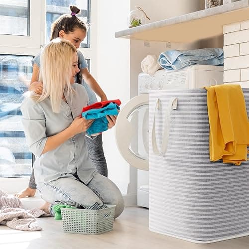Lifewit 2 Pack Laundry Hamper Large Collapsible Laundry Baskets, Freestanding Waterproof Clothes Hamper with Easy Carry Handles in Laundry Room Bedroom Bathroom College Dorm, Grey, 2 x 80L thumbnail 2