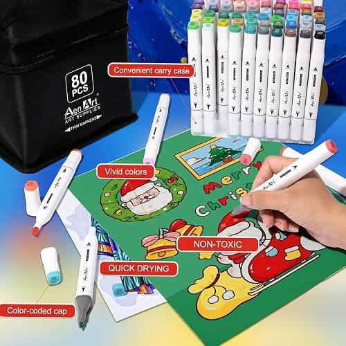 AenArt Alcohol Markers, 80 Color Dual Tip Art Drawing Markers, Artist Pens with Organizing Case for Adult Drawing Coloring Sketching（White Barrel） thumbnail 5