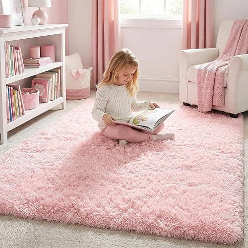 Light Pink Area Rugs for Bedroom Girls, Living Room Decor, Fluffy Fuzzy Plush Shag Rug 4x6 for Kids Room, Soft Cute Aesthetic Floor Fur Carpet for Baby, Toddler, Teen, Nursery, Preppy Dorm, Playroom thumbnail 4