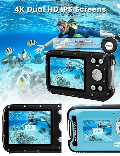 YEEIN Underwater Camera 4K 48MP Autofocus Selfie Dual Screen Waterproof Camera with Floating Strap and 32GB Card, 17FT Compact Waterproof Digital Camera, Fill Light Underwater Camera for Snorkeling thumbnail 5