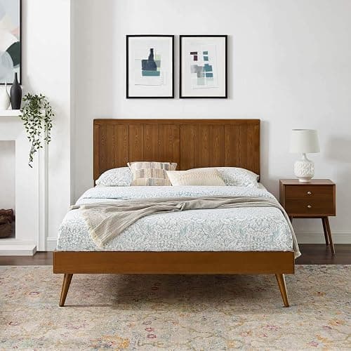 Modway Alana Wood Full Platform Bed in Walnut with Splayed Legs, Double - Image 1