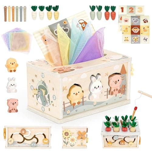 Vanplay Jouet Bebe 1 an, Jouet Montessori 1 2 3 Ans, Conception de Boîte à Mouchoirs Jouet en Bois, Jeux Enfants Cadeau Enfant 1 2 3 Ans Garcon Fille - Image 1