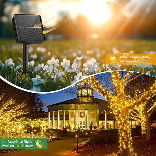 Brightown Solar Christmas Lights Outdoor, 19.6Ft 240 LED String Lights for Outside with 8 Modes, Solar Cluster Twinkle Lights Waterproof for Yard Fence Balcony Party Xmas Tree Decorations, Warm White thumbnail 2