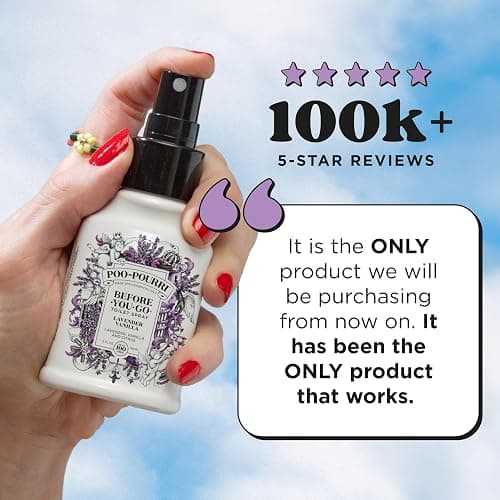 Poo-Pourri Before-You-Go Toilet Spray, Lavender Vanilla, 2 Fl Oz, Up to 100 Uses, Bathroom Odor Deodorizer with Essential Oils for Home or Work, Travel Essentials, TSA Approved Size thumbnail 4