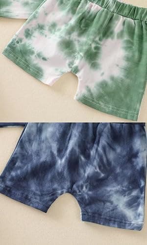 Toddler Baby Boy Summer Outfits Clothes Tie Dye Shirt and Short Set for Boys 4-Piece thumbnail 5
