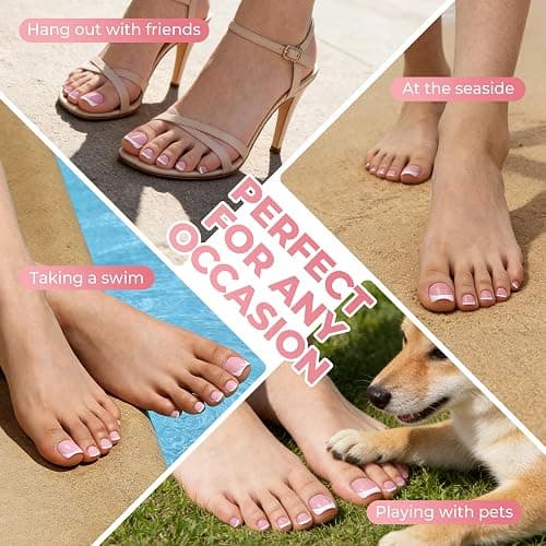 UNA GELLA French Press On Toenails - 15 Sizes Pre-Etched Berry Pink French Toe Nail Press Ons Soft Square Gel False Toenails Fake Toe Nails 180Pcs for Women Big Toes Nail Extensions Pedicure Home DIY thumbnail 6